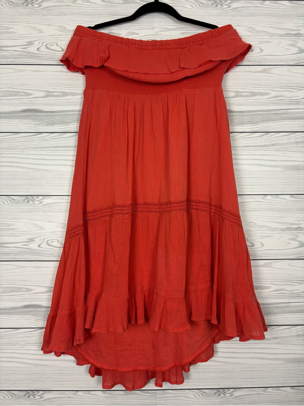 NWT Anthropologie HD in Paris Off The Shoulder Ruffle Red Shift Dress Medium $98